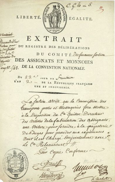 null COMITÉ DES FINANCES. 2 P.S. et 1 L.S., septembre-novembre 1794 ; 3 pages in-fol....