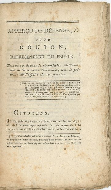 null Insurrection de PRAIRIAL. 5 imprimés, [1795]-1834 ; in-8.



Les Premiers Jours...