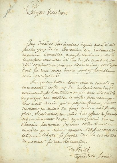 null Louis-Alexandre DEVÉRITÉ (1743-1818) conventionnel (Somme). 2 L.A.S., et 6 documents,...