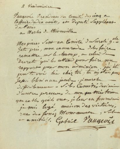 null Gabriel VAUGEOIS (1753-1839) conventionnel (Paris), archéologue. L.A.S. comme

«...