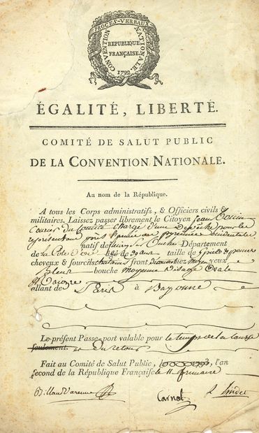 null COMITÉ DE SALUT PUBLIC. P.S. par J.N. Billaud-Varenne, Lazare Carnot et Robert...