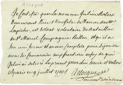 null André-Arnoult ACLOCQUE (1750-1810) marchand brasseur, l'un des commandants de...
