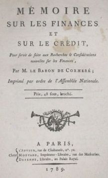 null CORMERÉ (Guillaume-François de Mahy, baron de). Mémoire sur les finances et...