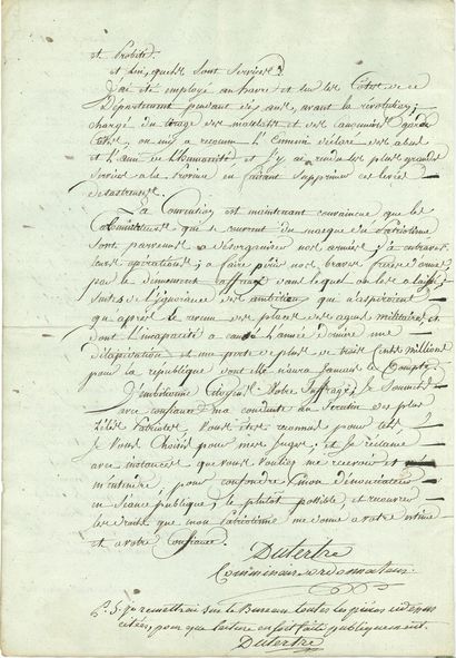null JACOBINS. L.A.S. du Commissaire ordonnateurAntoine DUTERTRE (1743-1832), Rouen...