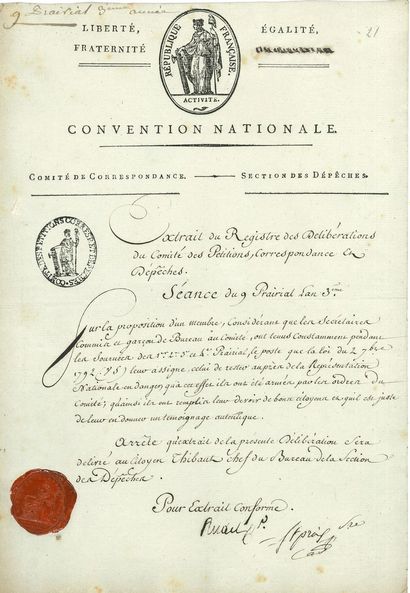 null Claude-Antoine RUDEL (1719-1807) conventionnel (Puy-de-Dôme). P.S., cosignée...