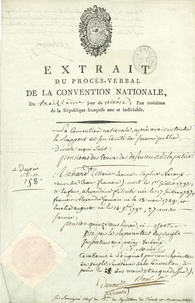 null CONVENTION NATIONALE. 4 P.S. par des députés, janvier-juin 1795 ; 1 page in-fol....