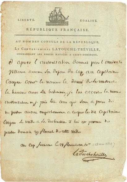 null René-Louis Levassor, count of LATOUCHE-TRÉVILLE (1745-1804) vice-admiral, he...