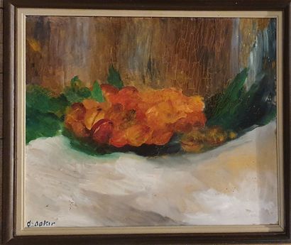 null DAKIS D (XIX-XXth)

Still life with apricots 

Oil on panel signed lower left

dirt,...
