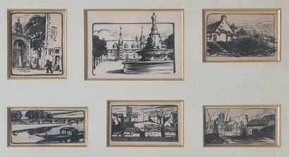 null ANONYME début XXe siècle,

Paysages,

six dessins à l'encre noire sous un même...