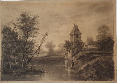 null SEBRET A (XIX-XXth)

Fisherman on the river bank

Charcoal and estompe on paper,...