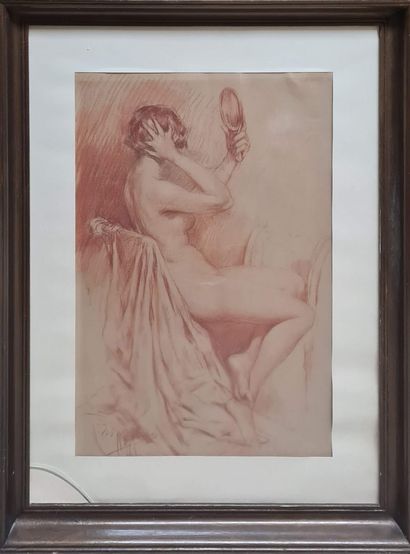 null late 19th/early 20th century,

Nude with mirror,

red chalk and black pencil...