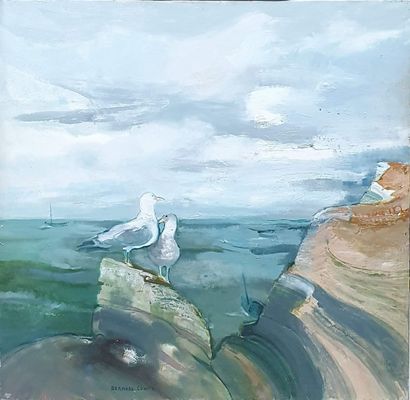 null CONTE Bernard, 1931-1995,

Seagulls on the cliff,

oil on canvas (very small...