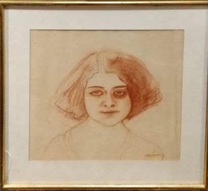 null MAINSSIEUX Lucien, 1885-1958,

Portrait of a girl,

drawing with red chalk on...