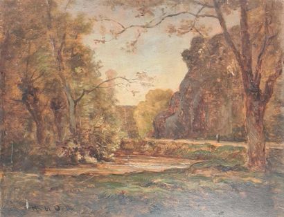 null ALLEMAND Hector, 1809-1886,

Rivières et arbres, 1861,

huile sur panneau (coulures,...