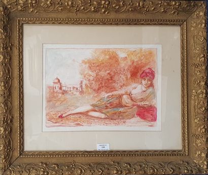 null GIL BAER (1859-1931) 

Reclining Oriental Woman 

Mixed media on paper, signed...