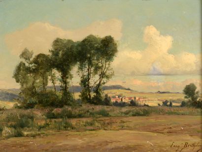 null BERTHELON Eugène, 1830-1914,

Paysage de campagne,

huile sur carton (craquelures,...