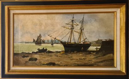 null NORTHERN SCHOOL late 19th - early 20th century

River mouth with boats 

Oil...