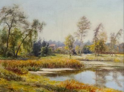 null DEULLY Eugene, 1860-1933,

Pond in the countryside,

oil on canvas (repainted...