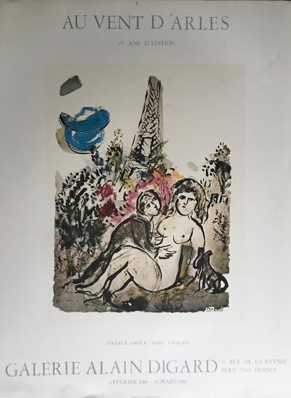 null CHAGALL Marc 

Affiche sur Velin d'Arches AU VENT D'ARLES 1981 Galerie Alain...