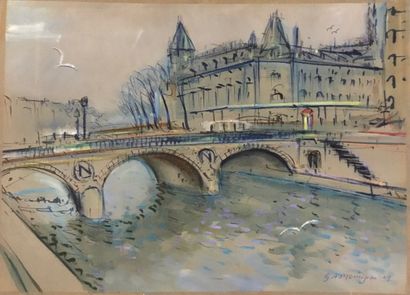 null MOMDJIAN Garabed 

Gouache sur papier, signée, titrée, datée, "Paris Pont Saint...