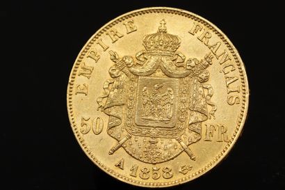 null Gold coin of 50 francs Napoleon III bare head (1858 A) 

TTB to SUP. 

Weight...