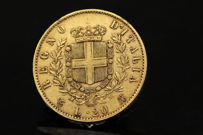 null Gold coin of 20 lire Emanuel II (1865).

Weight : 6.43 g.