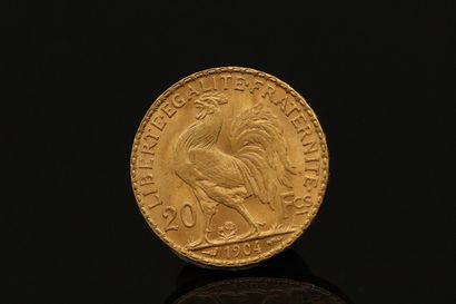 null Gold coin of 20 francs Coq (1904)

TTB to SUP. 

Weight : 6.45 g.