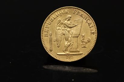 Gold coin of 20 Francs with angel (1876)...