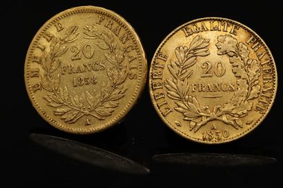 null Lot of two gold coins including : 

- 20 francs Ceres 1850A 

- 20 francs Napoleon...