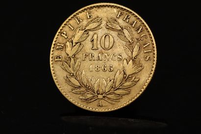 null Pièce en or de 10 francs Napoléon III tête laurée (1865 A) 

TB

Poids : 3.22...