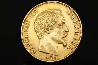 Gold coin of 50 francs Napoleon III bare...