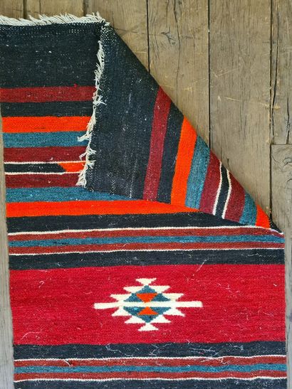 null Lot of three carpets:



- NEPAL

Woolen carpet with a midnight blue background...