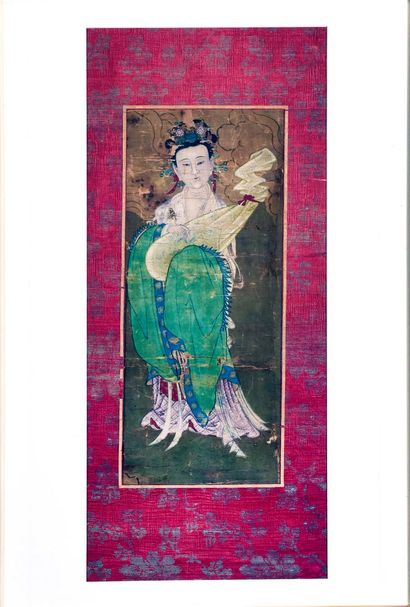 null CHINA, Early 19th century 

Polychrome ink on paper, young woman with a fan...