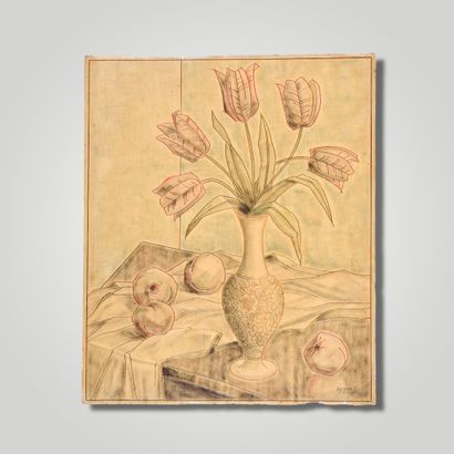 null Jacques CHALLOU

Bouquet of tulips and peaches. Wooden panel lacquered and incised...
