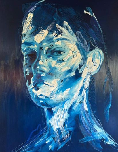  HOPARE (né en 1989) Bleu d’Egypte Huile sur toile Signée au dos de la toile 163...