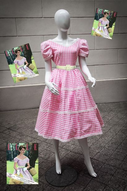  Creation Georges BEDRAN (born in 1979) 
White and pink gingham check cotton dress....