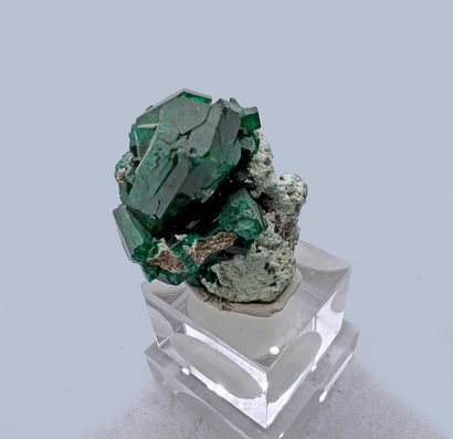 null Dioptase : mono crystal (25 mm) brilliant on small gangue (early 1980's) 

Zaire...