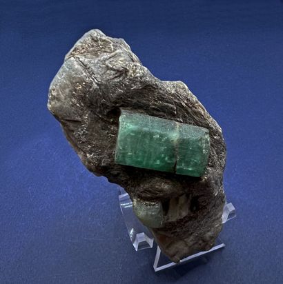 null Exceptional gem emerald (beryl): translucent green hexagonal prisms with gem...
