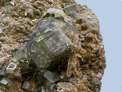 null Apatite, quartz: rich bed of clear green hexagonal crystals (up to 25 

mm),...