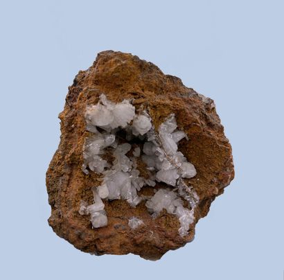 null Hemimorphite: needles and clear tufts (< 1 cm) in ochre limonite geode Mexico...