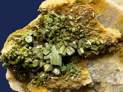 null Pyromorphite: localized bed of green hexagonal barrels (up to 15 mm), resinous...