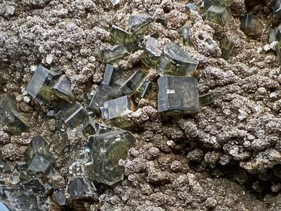 null Apatite, quartz : riche parterre de cristaux hexagonaux vert limpides (jusqu'à...