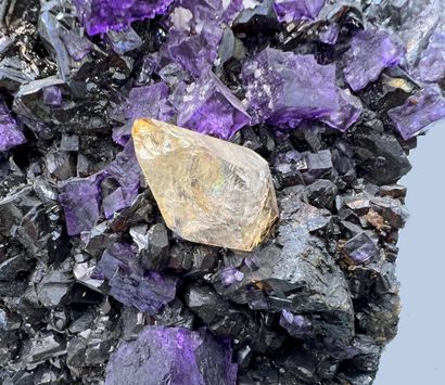null Very nice purple fluorite with calcite, celesto-baryte, blende. Fluorite: cubes

intense...