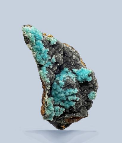 null Remarkable crystallized chrysocolla and morion quartz : crystallized spherules...