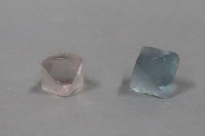 null Fluorite: two free octahedra (cleaved) 2.5 cm each