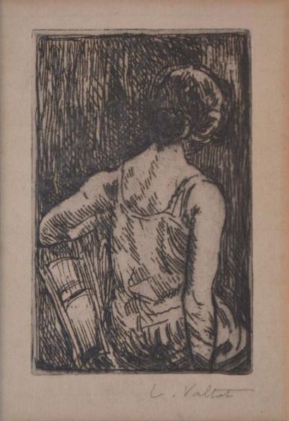 VALTAT LOUIS, 1859-1962 Femme assise de dos Gravure en noir (légère insolation),...