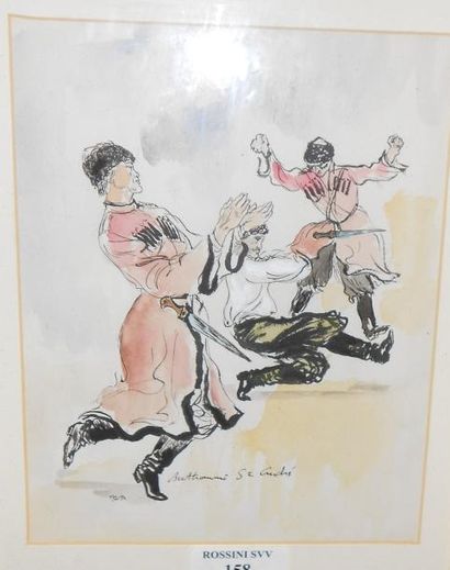 BERTHOMMÉ-SAINT-ANDRÉ LOUIS, 1905-1977 Les danseurs russes Encre et aquarelle, monogrammée...