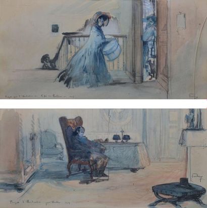 FORTUNEY LOUIS (1878-1950) La vie de bohème, 1907 - Werther, 1907 Deux projets d'illustrations...