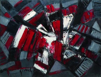 GÉRARD LYDIE, 1920-2008 Sans titre gris et rouge Peinture sur toile, signée en bas...