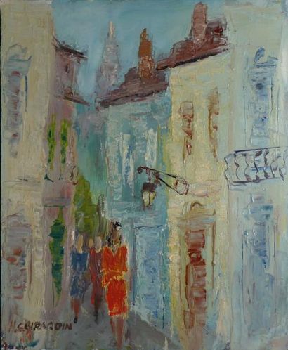 GIRARDIN HENRI GILLES, (NÉ EN 1923) Dans la rue Peinture sur toile, signée en bas...